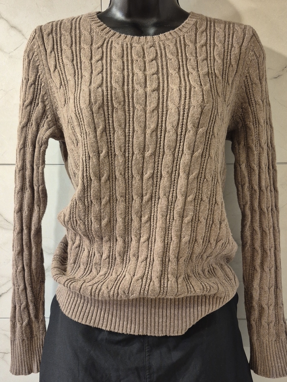 Classic Cable Knit Crewneck Sweater in Taupe